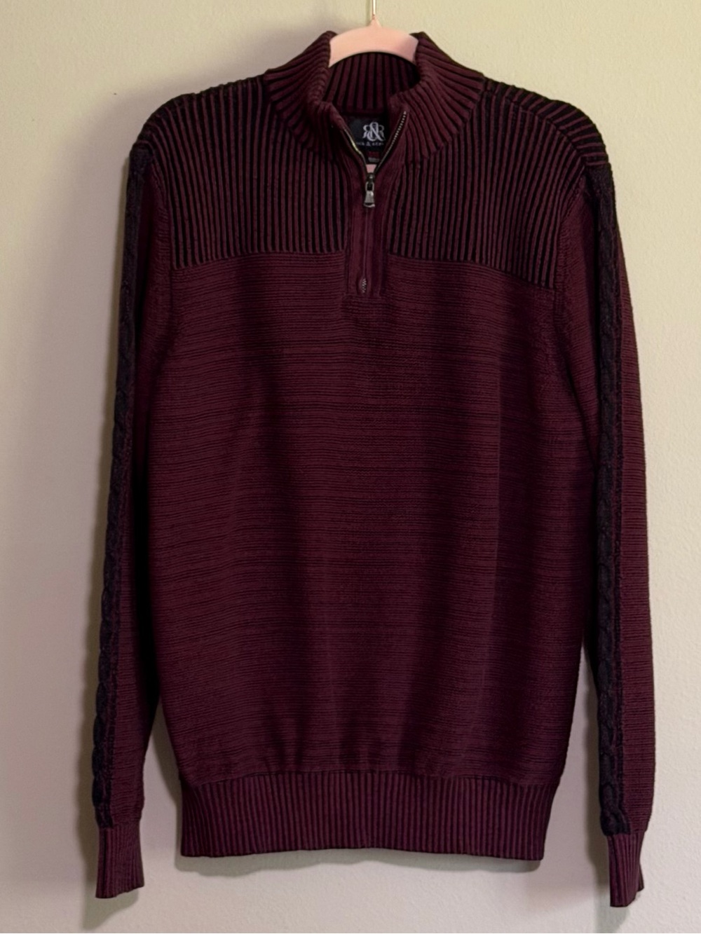 Rock & Republic Men’s Quarter-Zip Sweater in Burgundy